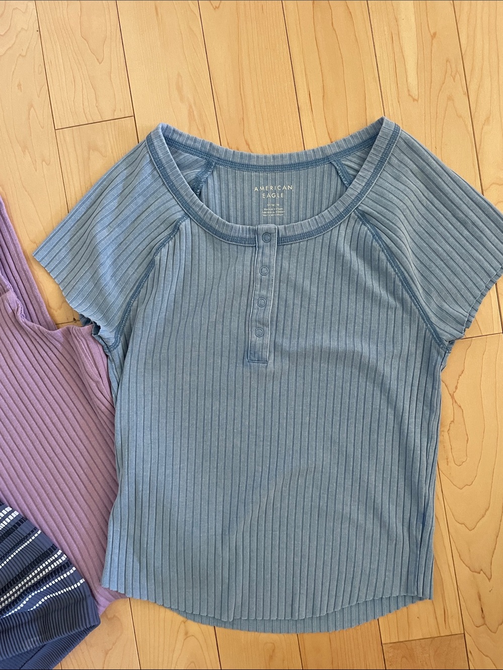 American Eagle Blue Ribbed Henley Top + SO Lavender Tank + AE ribbed tank Medium - Picture 4 of 4